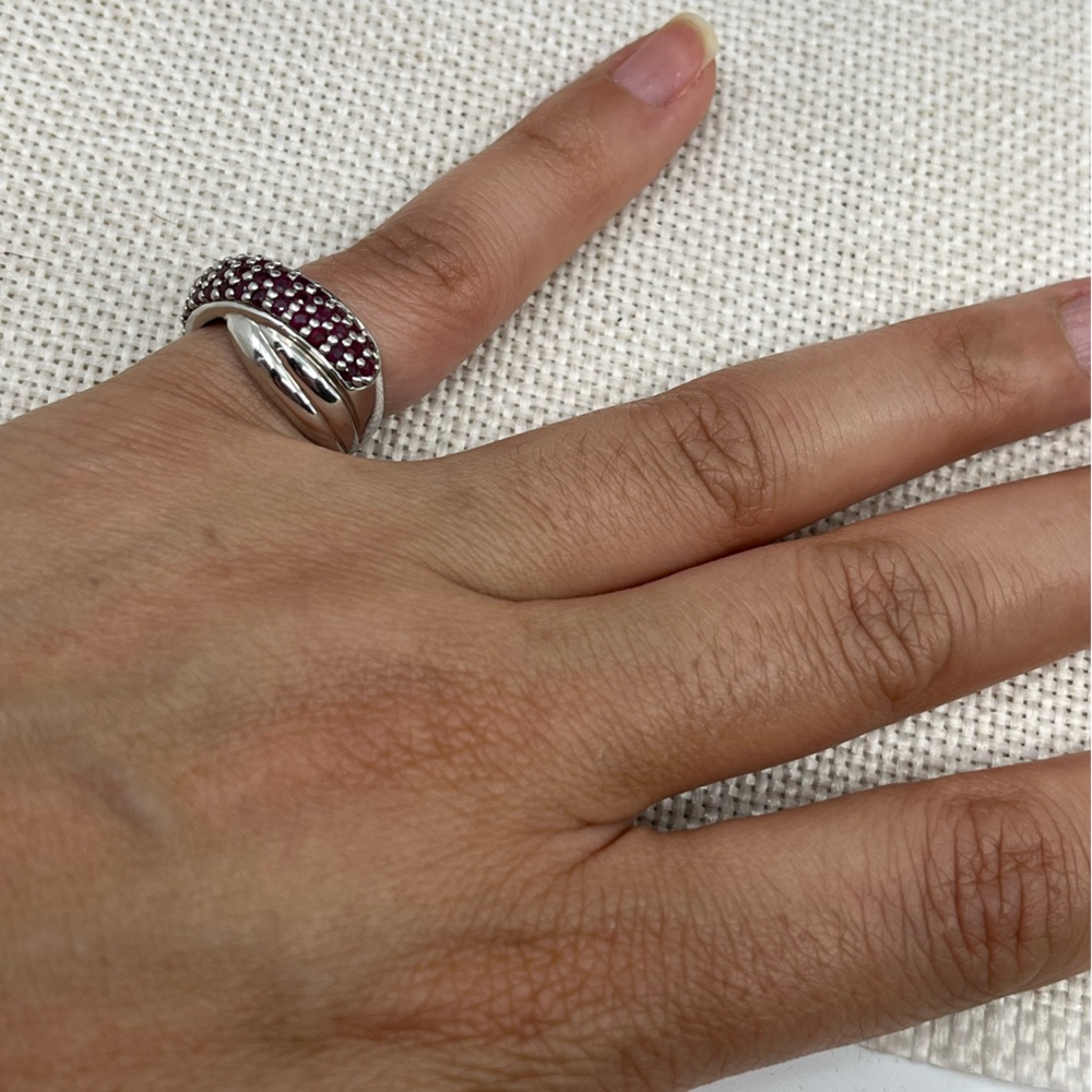 Vintage Estate Sterling Silver Wide Band Ring, Ruby Color Stones Size 5.75 - Picture 9 of 15